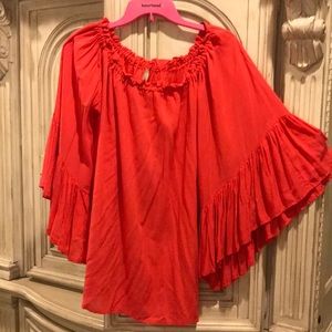 Elan melon colored off or on the shoulder peasant blouse GUC. One Size